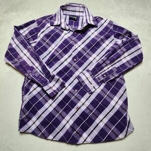 SouthPole Shirt Mens Large Purple Checkered Tartan Plaid Button Up Hip Hop Y2K